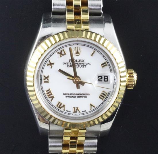 A ladys 2005/2006 18ct gold and steel Oyster Perpetual Datejust wrist watch,